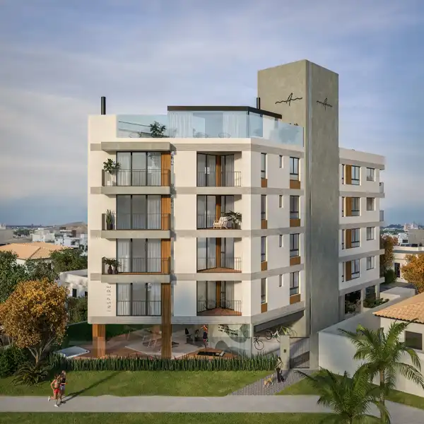Vista distante do Residencial INSPIRE com mar ao fundo